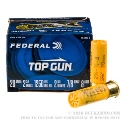 250 Rounds of 20ga Ammo by Federal Top Gun Sporting - 7/8 ounce #8 shot
