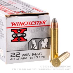 2000 Rounds of .22 WMR Ammo by Winchester Super-X - 40gr JHP