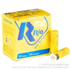 250 Rounds of 20ga Ammo by Rio Wing & Target - 7/8 ounce #7-1/2 shot