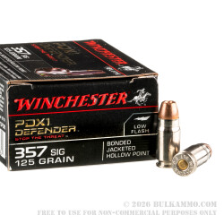 20 Rounds of .357 SIG Ammo by Winchester PDX1 Defender - 125gr JHP 20 Rounds of .357 SIG Ammo by Winchester PDX1 Defender - 125gr JHP