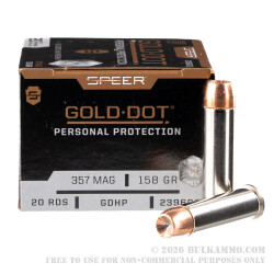 20 Rounds of .357 Mag Ammo by Speer - 158gr JHP