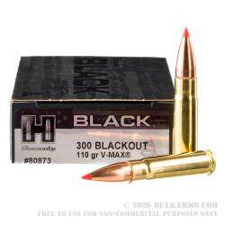 20 Rounds of .300 AAC Blackout Ammo by Hornady BLACK - 110gr V-MAX