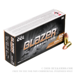 50 Rounds of 9mm Ammo by Blazer Brass Reduced Recoil - 100gr FMJ