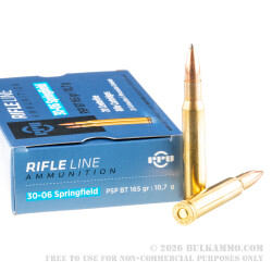 20 Rounds of 30-06 Springfield Ammo by Prvi Partizan - 165gr PSP