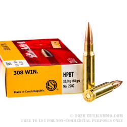 20 Rounds of .308 Win Ammo by Sellier & Bellot - 168gr HPBT 20 Rounds of .308 Win Ammo by Sellier & Bellot - 168gr HPBT