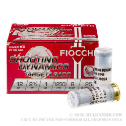250 Rounds of 12ga Ammo by Fiocchi - 1 ounce #8 shot