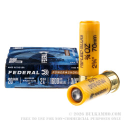 250 Rounds of 20ga Ammo by Federal Power Shok - 2-3/4" 3/4 ounce Rifled Slug