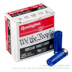 25 Rounds of 12ga Ammo by Remington We The People - 1 1/8 ounce #8 shot