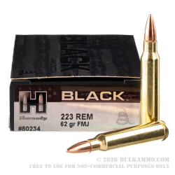 200 Rounds of .223 Ammo by Hornady BLACK - 62gr FMJ