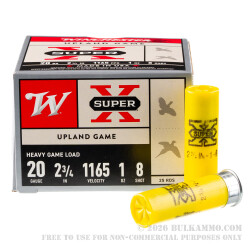 250 Rounds of 20ga Ammo by Winchester Super-X - 1 ounce #8 shot