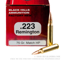 50 Rounds of .223 Ammo by Black Hills Ammunition - 75gr Heavy Match HP