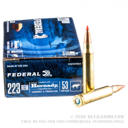200 Rounds of .223 Ammo by Federal Varmint & Predator - 53gr V-MAX