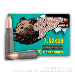20 Rounds of 7.62x39mm Ammo by Brown Bear - 125gr SP 20 Rounds of 7.62x39mm Ammo by Brown Bear - 125gr SP