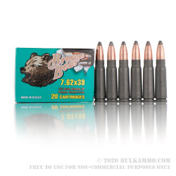 20 Rounds of 7.62x39mm Ammo by Brown Bear - 125gr SP 20 Rounds of 7.62x39mm Ammo by Brown Bear - 125gr SP