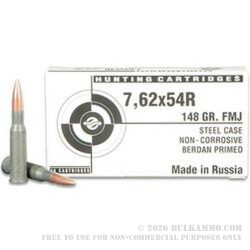 500 Rounds of 7.62x54r Ammo by Tula - 148gr FMJ