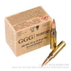 600 Rounds of .308 Win Ammo by GGG - 147gr FMJ 600 Rounds of .308 Win Ammo by GGG - 147gr FMJ