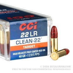 100 Rounds of .22 LR Ammo by CCI Clean-22 - 40gr Poly-Coated LRN