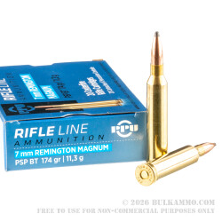20 Rounds of 7mm Rem Mag Ammo by Prvi Partizan - 174gr PSPBT