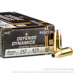 50 Rounds of 9mm Ammo by Fiocchi - 147gr JHP 50 Rounds of 9mm Ammo by Fiocchi - 147gr JHP