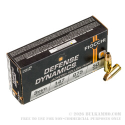 50 Rounds of 9mm Ammo by Fiocchi - 147gr JHP 50 Rounds of 9mm Ammo by Fiocchi - 147gr JHP