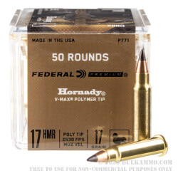 50 Rounds of .17HMR Ammo by Federal - 17gr Polymer Tipped