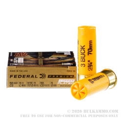 5 Rounds of 20ga Ammo by Federal Vital-Shok - 1 ounce #3 buck
