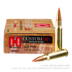 200 Rounds of .308 Win Ammo by Hornady Custom Lite - 125gr SST