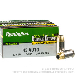 500 Rounds of .45 ACP Ammo by Remington - 230gr JHP 500 Rounds of .45 ACP Ammo by Remington - 230gr JHP