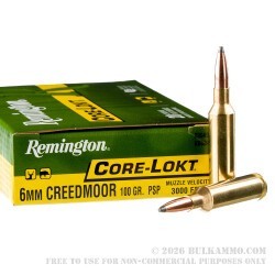 20 Rounds of 6mm Creedmoor Ammo by Remington Core-Lokt - 100gr PSP