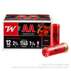 25 Rounds of 12ga 2-3/4" Ammo by Winchester - 1 1/8 ounce #9 shot