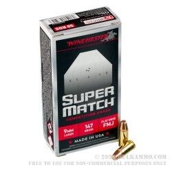 500 Rounds of 9mm Ammo by Winchester Super Match Minor Power Factor - 147gr FMJ FN