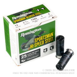 250 Rounds of 12ga Ammo by Remington Sportsman Hi-Speed Steel - 1 ounce #6 steel shot