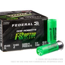 25 Rounds of 12ga Ammo by Federal Rob Roberts Raptor Steel - 1-3/8 ounce #3 steel shot