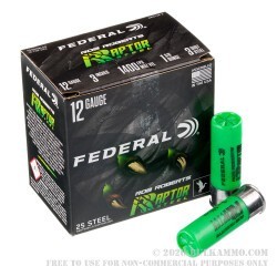 25 Rounds of 12ga Ammo by Federal Rob Roberts Raptor Steel - 1-3/8 ounce #3 steel shot