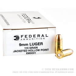 1000 Rounds of 9mm Ammo by Federal - 115gr JHP 1000 Rounds of 9mm Ammo by Federal - 115gr JHP