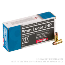 50 Rounds of 9mm Ammo by Aguila - 117gr JHP 50 Rounds of 9mm Ammo by Aguila - 117gr JHP