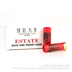 250 Rounds of 12ga Ammo by Estate Cartridge - 1 1/8 ounce #8 shot 250 Rounds of 12ga Ammo by Estate Cartridge - 1 1/8 ounce #8 shot