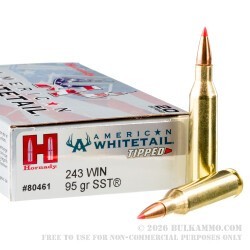 20 Rounds of .243 Win Ammo by Hornady American Whitetail Tipped - 95gr SST