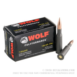 500 Rounds of 7.62x54r Ammo by Wolf Polyformance - 148gr FMJ 500 Rounds of 7.62x54r Ammo by Wolf Polyformance - 148gr FMJ
