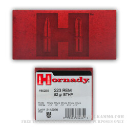 500 Rounds of .223 Ammo by Hornady - 52gr HPBT 500 Rounds of .223 Ammo by Hornady - 52gr HPBT