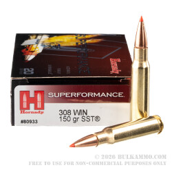 200 Rounds of .308 Win Ammo by Hornady Superformance - 150gr SST