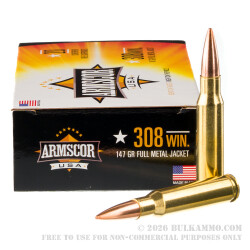 200 Rounds of .308 Win Ammo by Armscor - 147gr FMJ