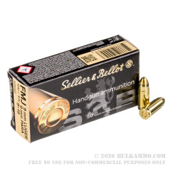 50 Rounds of 9mm Ammo by Sellier & Bellot - 124gr FMJ 50 Rounds of 9mm Ammo by Sellier & Bellot - 124gr FMJ