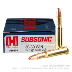 20 Rounds of 30-30 Win Ammo by Hornady Subsonic - 175gr Sub-X