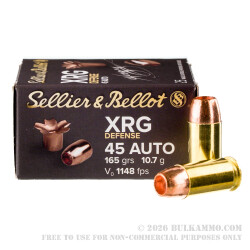 25 Rounds of .45 ACP Ammo by Sellier & Bellot XRG Defense - 165gr SCHP