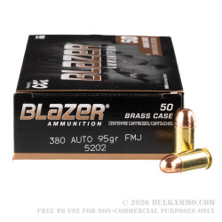 1000 Rounds of .380 ACP Ammo by Blazer Brass - 95gr FMJ