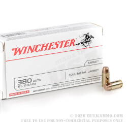 500 Rounds of .380 ACP Ammo by Winchester - 95gr FMJ 500 Rounds of .380 ACP Ammo by Winchester - 95gr FMJ