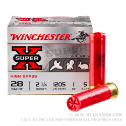 250 Rounds of 28ga Ammo by Winchester Super-X - 1 ounce #5 shot