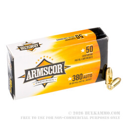 50 Rounds of .380 ACP Ammo by Armscor - 95gr FMJ