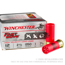 250 Rounds of 12ga Ammo by Winchester Fast Dove High Brass - 1 ounce #7 1/2 shot 250 Rounds of 12ga Ammo by Winchester Fast Dove High Brass - 1 ounce #7 1/2 shot